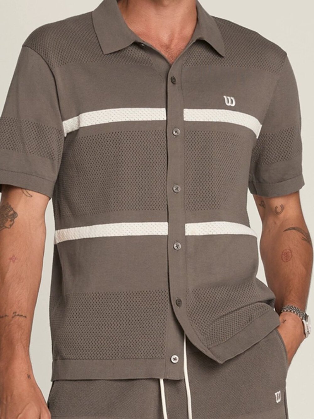 Wilson Men's Lafayette Pique Button-Up Knit Tennis Polo Falcon Brown Size XL NWT